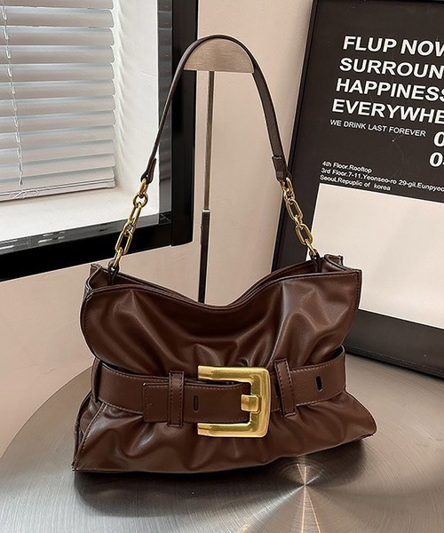 LA VORAGINE(ラ ヴォラジネ)の「ベルトバックルポイント チェーンショルダーギャザートートバッグ(トートバッグ・レディース・ブラウン/ベージュ/ブラック/アイボリー・FREE)」の19枚目の写真