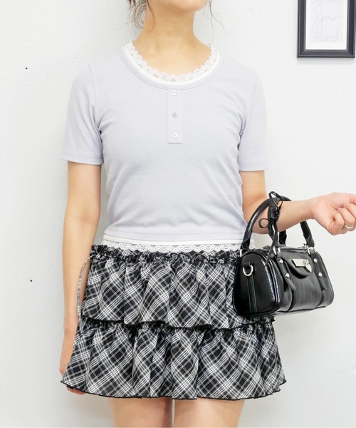 FUN(ファン)の「レースヘンリープルオーバー(Tシャツ/カットソー・レディース・ドット/サックスブルー/ブラック/ピンク・FREE)」の1枚目の写真