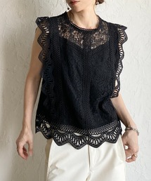 She's Closet | フレンチスリーブ ショート丈 シアー スカラップレースブラウス(シャツ/ブラウス)