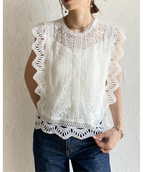 She's Closet(シーズクローゼット)の「フレンチスリーブ ショート丈 シアー スカラップレースブラウス(シャツ/ブラウス・レディース・ホワイト/ブラック/アイボリー・FREE)」の17枚目の写真