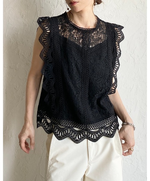 She's Closet(シーズクローゼット)の「フレンチスリーブ ショート丈 シアー スカラップレースブラウス(シャツ/ブラウス・レディース・ホワイト/ブラック/アイボリー・FREE)」の19枚目の写真