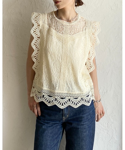 She's Closet(シーズクローゼット)の「フレンチスリーブ ショート丈 シアー スカラップレースブラウス(シャツ/ブラウス・レディース・ホワイト/ブラック/アイボリー・FREE)」の18枚目の写真