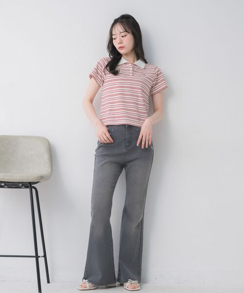 ems excite（エムズエキサイト）の「マルチボーダーポロTシャツ（Tシャツ/カットソー・レディース・ブラック系その他3/ブルー系その他3/ピンク系その他3・FREE）」の8枚目の写真