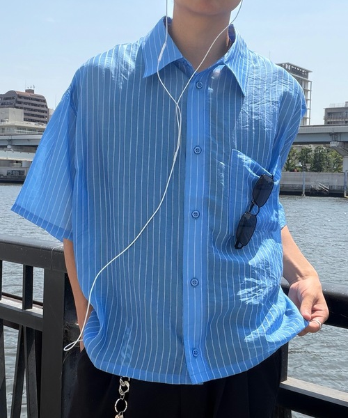 UNDERSTATEMENTs(アンダーステイトメント)の「【ユニセックス】ストライプシアーシャツ(シャツ/ブラウス・メンズ・ブラック/ブルー・MEDIUM/LARGE)」の17枚目の写真
