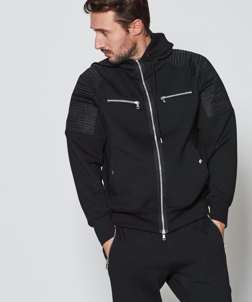 ACANTHUS(アカンサス)の「ACANTHUS:Double-knit Biker Hoodie(パーカー・メンズ・ブラック/グレー・XL/M/L)」の1枚目の写真