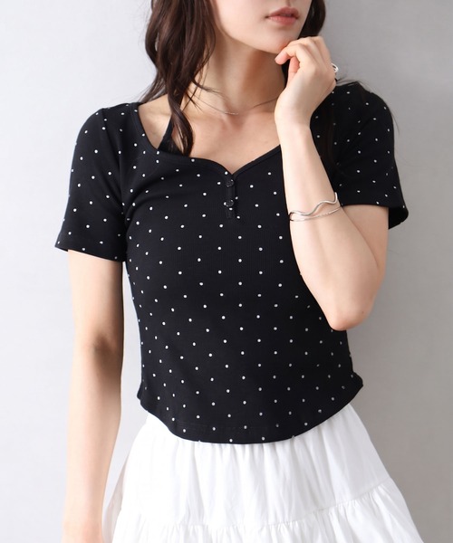 SpRay(スプレイ)の「テレコドットホルタートップス(Tシャツ/カットソー・レディース・オフホワイト/ブラック/グレー・FREE)」の16枚目の写真