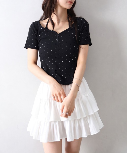 SpRay(スプレイ)の「テレコドットホルタートップス(Tシャツ/カットソー・レディース・オフホワイト/ブラック/グレー・FREE)」の19枚目の写真