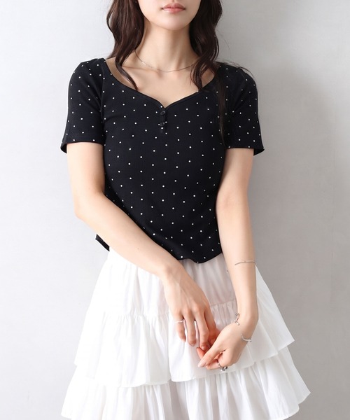 SpRay(スプレイ)の「テレコドットホルタートップス(Tシャツ/カットソー・レディース・オフホワイト/ブラック/グレー・FREE)」の20枚目の写真