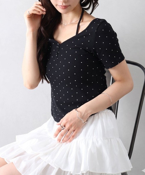 SpRay(スプレイ)の「テレコドットホルタートップス(Tシャツ/カットソー・レディース・オフホワイト/ブラック/グレー・FREE)」の22枚目の写真