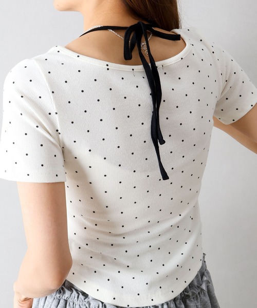 SpRay(スプレイ)の「テレコドットホルタートップス(Tシャツ/カットソー・レディース・オフホワイト/ブラック/グレー・FREE)」の7枚目の写真