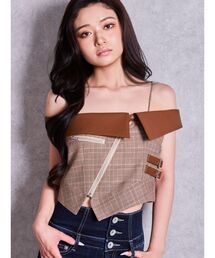 GYDA | ZIP designフェイクレザードッキングラメcheckブラウス(シャツ/ブラウス)