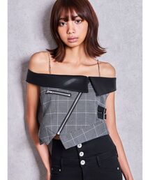GYDA | ZIP designフェイクレザードッキングラメcheckブラウス(シャツ/ブラウス)