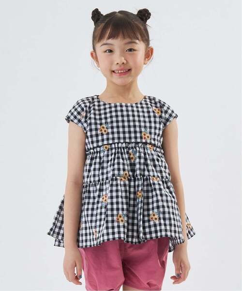Lycee mine(リセマイン)の「【綿100%】ひまわり総刺しゅうチュニック【子供服】【キッズ】【女の子】(シャツ/ブラウス・キッズ・アイボリー/プラム/ブラック/ネイビー・100cm/110cm/90cm/140cm/130cm/120cm)」の1枚目の写真