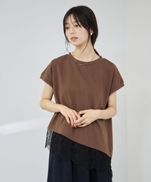 【Idnes/イドネス】 レイヤードデザイン アシンメトリーレースTシャツ