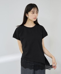 【Idnes/イドネス】 レイヤードデザイン アシンメトリーレースTシャツ