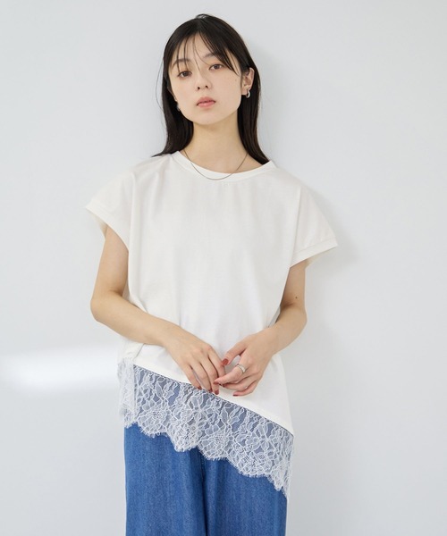 Mac-House(マックハウス)の「【Idnes/イドネス】 レイヤードデザイン アシンメトリーレースTシャツ(Tシャツ/カットソー・レディース・ブラック/ブラウン/オフホワイト・FREE)」の9枚目の写真