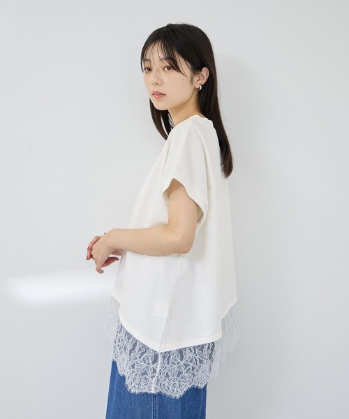 Mac-House(マックハウス)の「【Idnes/イドネス】 レイヤードデザイン アシンメトリーレースTシャツ(Tシャツ/カットソー・レディース・ブラック/ブラウン/オフホワイト・FREE)」の10枚目の写真