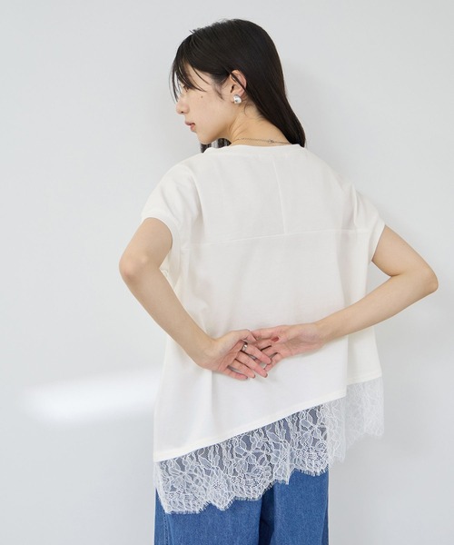Mac-House(マックハウス)の「【Idnes/イドネス】 レイヤードデザイン アシンメトリーレースTシャツ(Tシャツ/カットソー・レディース・ブラック/ブラウン/オフホワイト・FREE)」の11枚目の写真