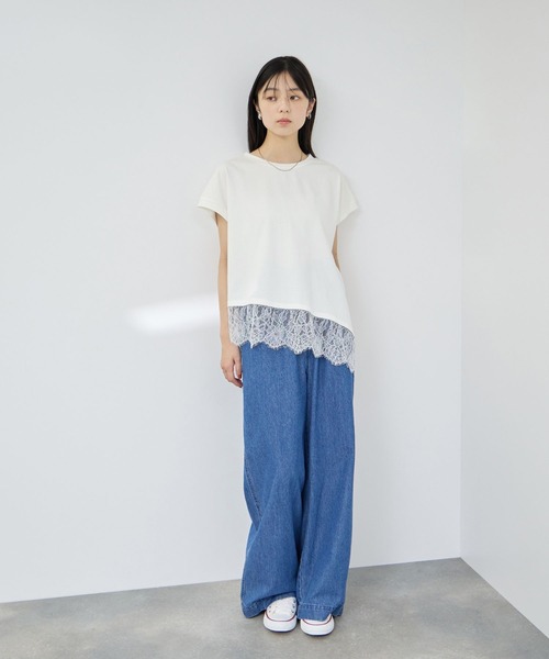 Mac-House(マックハウス)の「【Idnes/イドネス】 レイヤードデザイン アシンメトリーレースTシャツ(Tシャツ/カットソー・レディース・ブラック/ブラウン/オフホワイト・FREE)」の13枚目の写真