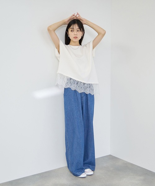 Mac-House(マックハウス)の「【Idnes/イドネス】 レイヤードデザイン アシンメトリーレースTシャツ(Tシャツ/カットソー・レディース・ブラック/ブラウン/オフホワイト・FREE)」の14枚目の写真