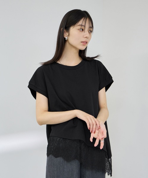 Mac-House(マックハウス)の「【Idnes/イドネス】 レイヤードデザイン アシンメトリーレースTシャツ(Tシャツ/カットソー・レディース・ブラック/ブラウン/オフホワイト・FREE)」の15枚目の写真