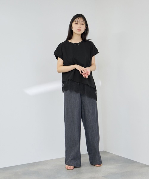 Mac-House(マックハウス)の「【Idnes/イドネス】 レイヤードデザイン アシンメトリーレースTシャツ(Tシャツ/カットソー・レディース・ブラック/ブラウン/オフホワイト・FREE)」の16枚目の写真
