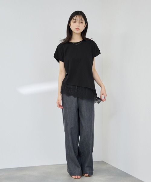 Mac-House(マックハウス)の「【Idnes/イドネス】 レイヤードデザイン アシンメトリーレースTシャツ(Tシャツ/カットソー・レディース・ブラック/ブラウン/オフホワイト・FREE)」の17枚目の写真