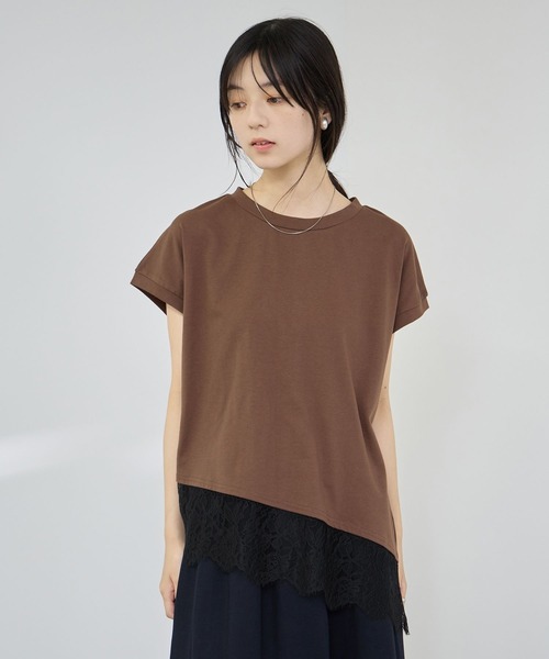 Mac-House(マックハウス)の「【Idnes/イドネス】 レイヤードデザイン アシンメトリーレースTシャツ(Tシャツ/カットソー・レディース・ブラック/ブラウン/オフホワイト・FREE)」の18枚目の写真