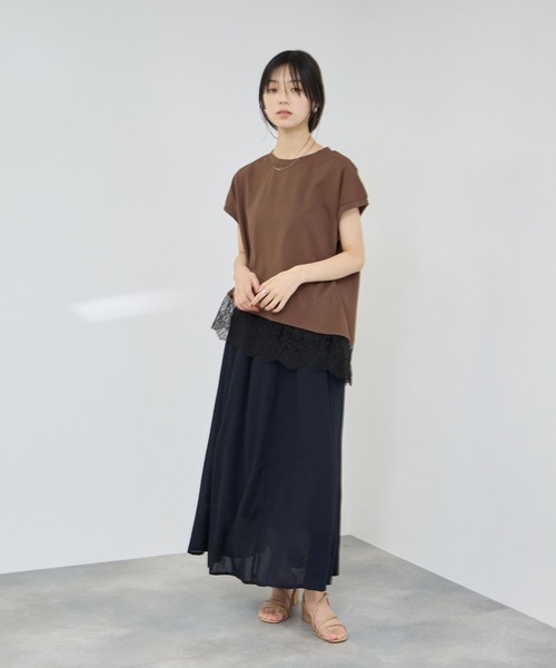 Mac-House(マックハウス)の「【Idnes/イドネス】 レイヤードデザイン アシンメトリーレースTシャツ(Tシャツ/カットソー・レディース・ブラック/ブラウン/オフホワイト・FREE)」の19枚目の写真