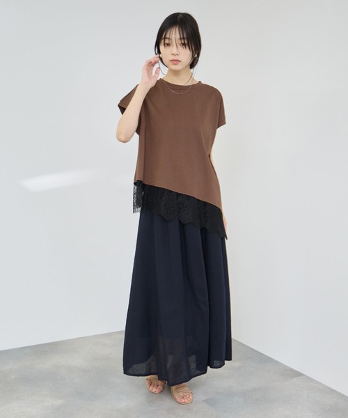 Mac-House(マックハウス)の「【Idnes/イドネス】 レイヤードデザイン アシンメトリーレースTシャツ(Tシャツ/カットソー・レディース・ブラック/ブラウン/オフホワイト・FREE)」の20枚目の写真