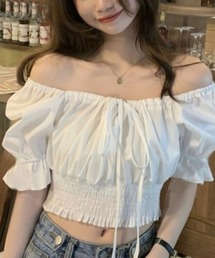 ウエストシャーリングクロップドブラウス