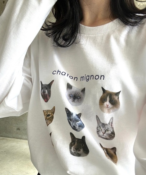tunee(チュニー)の「ガーリー猫ロンT/長袖Tシャツ(hsyd)(Tシャツ/カットソー・レディース・ネイビー/ベージュ・LARGE/X-LARGE/SMALL/MEDIUM)」の12枚目の写真