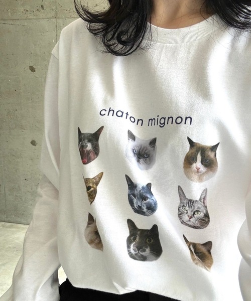 tunee(チュニー)の「ガーリー猫ロンT/長袖Tシャツ(hsyd)(Tシャツ/カットソー・レディース・ネイビー/ベージュ・LARGE/X-LARGE/SMALL/MEDIUM)」の13枚目の写真