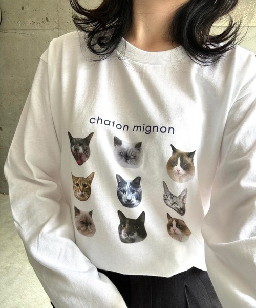 tunee(チュニー)の「ガーリー猫ロンT/長袖Tシャツ(hsyd)(Tシャツ/カットソー・レディース・ネイビー/ベージュ・LARGE/X-LARGE/SMALL/MEDIUM)」の14枚目の写真