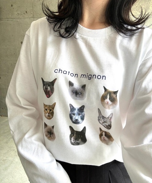 tunee(チュニー)の「ガーリー猫ロンT/長袖Tシャツ(hsyd)(Tシャツ/カットソー・レディース・ネイビー/ベージュ・LARGE/X-LARGE/SMALL/MEDIUM)」の15枚目の写真