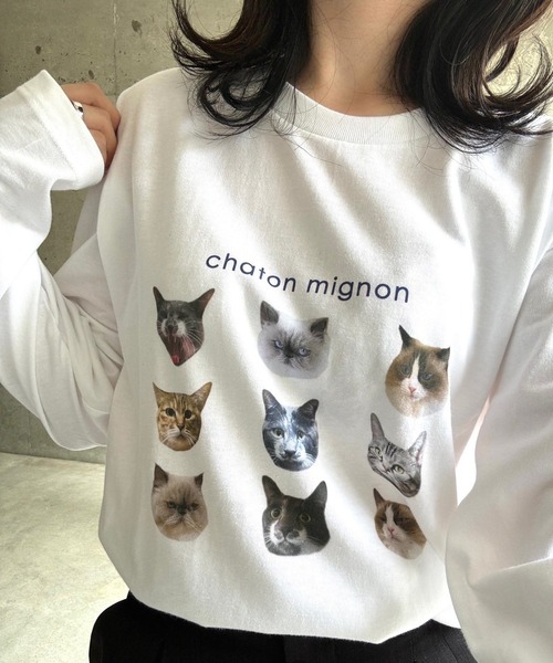 tunee(チュニー)の「ガーリー猫ロンT/長袖Tシャツ(hsyd)(Tシャツ/カットソー・レディース・ネイビー/ベージュ・LARGE/X-LARGE/SMALL/MEDIUM)」の16枚目の写真