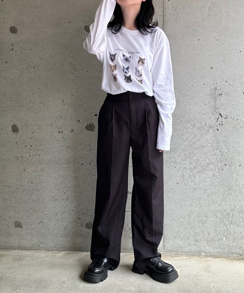 tunee(チュニー)の「ガーリー猫ロンT/長袖Tシャツ(hsyd)(Tシャツ/カットソー・レディース・ネイビー/ベージュ・LARGE/X-LARGE/SMALL/MEDIUM)」の17枚目の写真