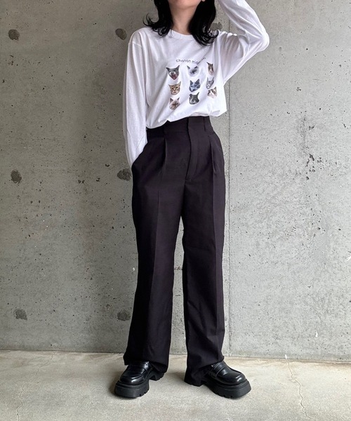 tunee(チュニー)の「ガーリー猫ロンT/長袖Tシャツ(hsyd)(Tシャツ/カットソー・レディース・ネイビー/ベージュ・LARGE/X-LARGE/SMALL/MEDIUM)」の20枚目の写真