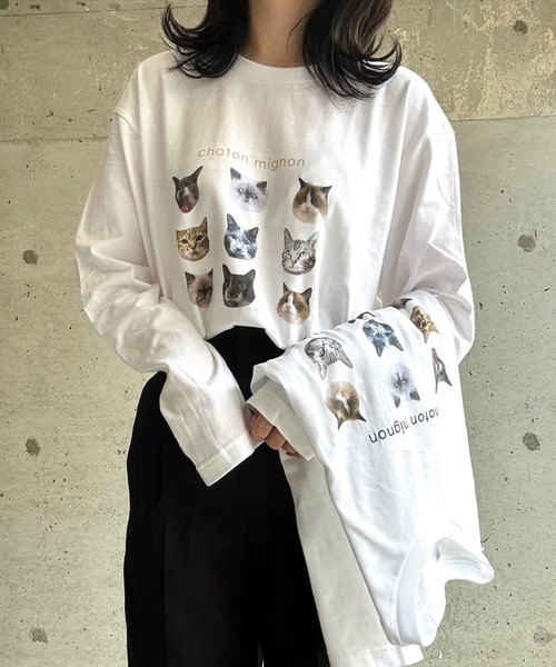 tunee(チュニー)の「ガーリー猫ロンT/長袖Tシャツ(hsyd)(Tシャツ/カットソー・レディース・ネイビー/ベージュ・LARGE/X-LARGE/SMALL/MEDIUM)」の21枚目の写真