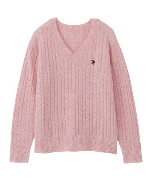 U.S. POLO ASSN.(ユーエスポロアッスン)の「RANAN/solleim別注【U.S.POLO ASSN.】ワンポイントケーブルVニット(ニット/セーター・レディース・ベージュ系その他/ベージュ/杢グレー/ピンク/ネイビー・M/LL/L)」の10枚目の写真