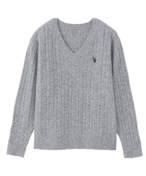 U.S. POLO ASSN.(ユーエスポロアッスン)の「RANAN/solleim別注【U.S.POLO ASSN.】ワンポイントケーブルVニット(ニット/セーター・レディース・ベージュ系その他/ベージュ/杢グレー/ピンク/ネイビー・M/LL/L)」の6枚目の写真