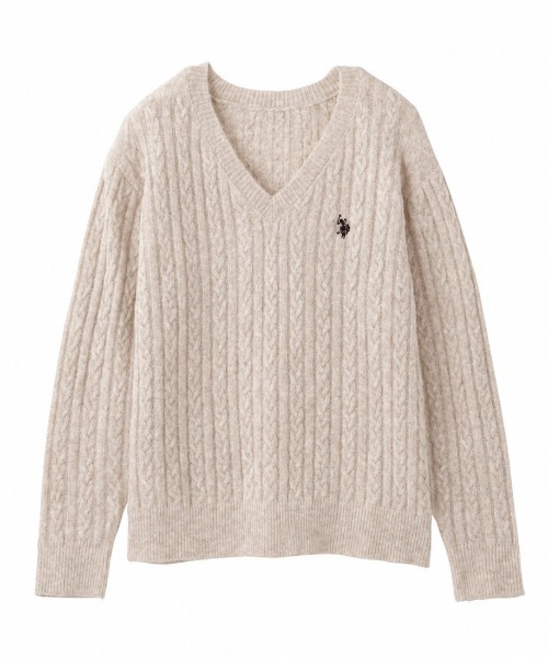 U.S. POLO ASSN.(ユーエスポロアッスン)の「RANAN/solleim別注【U.S.POLO ASSN.】ワンポイントケーブルVニット(ニット/セーター・レディース・ベージュ系その他/ベージュ/杢グレー/ピンク/ネイビー・M/LL/L)」の7枚目の写真