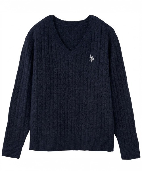 U.S. POLO ASSN.(ユーエスポロアッスン)の「RANAN/solleim別注【U.S.POLO ASSN.】ワンポイントケーブルVニット(ニット/セーター・レディース・ベージュ系その他/ベージュ/杢グレー/ピンク/ネイビー・M/LL/L)」の8枚目の写真