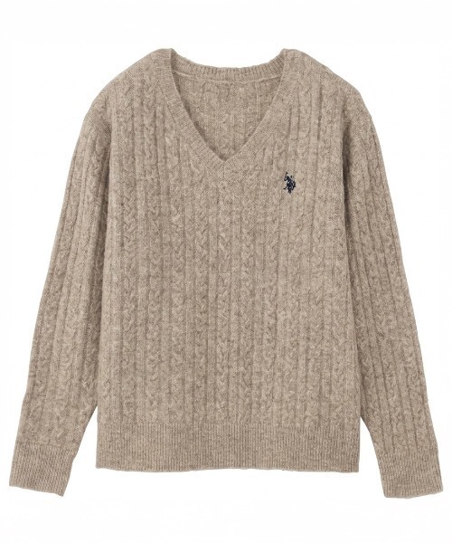 U.S. POLO ASSN.(ユーエスポロアッスン)の「RANAN/solleim別注【U.S.POLO ASSN.】ワンポイントケーブルVニット(ニット/セーター・レディース・ベージュ系その他/ベージュ/杢グレー/ピンク/ネイビー・M/LL/L)」の9枚目の写真