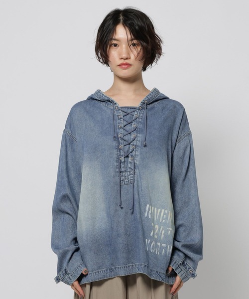 niko and...（ニコアンド）の「デニムアノラック　[NKJ 2026AW]（パーカー・レディース・ベージュ/ブルー・FREE）」の8枚目の写真