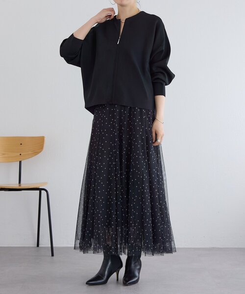 BEARDSLEY(ビアズリー)の「ドットチュールロングスカート(スカート・レディース・ブラック・1/0)」の2枚目の写真