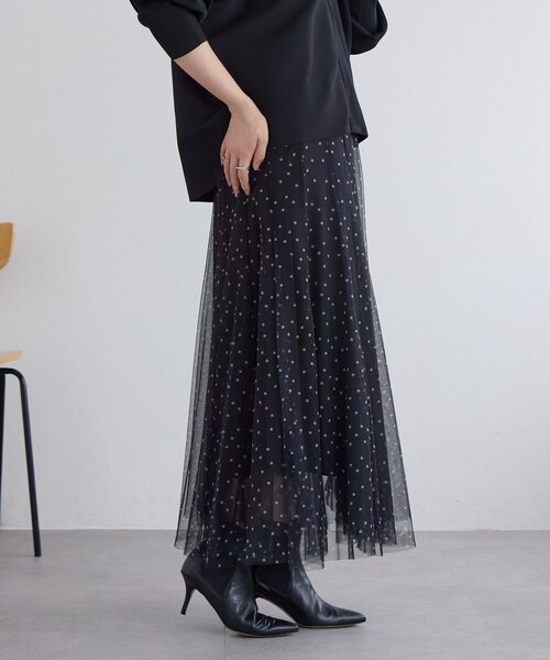 BEARDSLEY（ビアズリー）の「ドットチュールロングスカート（スカート・レディース・ブラック・1/0）」の19枚目の写真