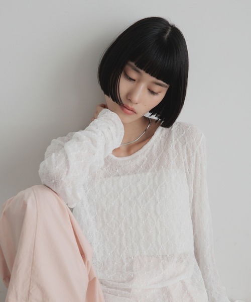 LOWRYS FARM（ローリーズファーム）の「クシュクシュレースプルオーバーＬＳ 1052797（Tシャツ/カットソー・レディース・ブラック/ホワイト/アイボリー・FREE）」の18枚目の写真