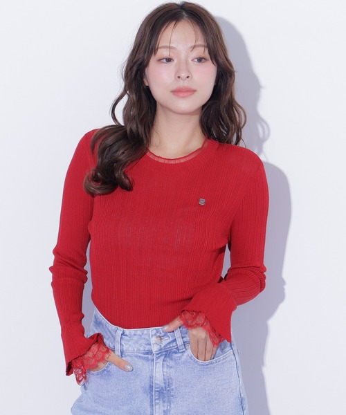 JILL by JILL STUART(ジルバイジルスチュアート)の「袖レースシアーリブニット(ニット/セーター・レディース・ホワイト/ブラック/レッド・FREE)」の10枚目の写真