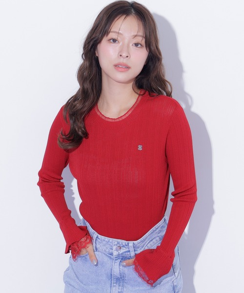 JILL by JILL STUART(ジルバイジルスチュアート)の「袖レースシアーリブニット(ニット/セーター・レディース・ホワイト/ブラック/レッド・FREE)」の9枚目の写真